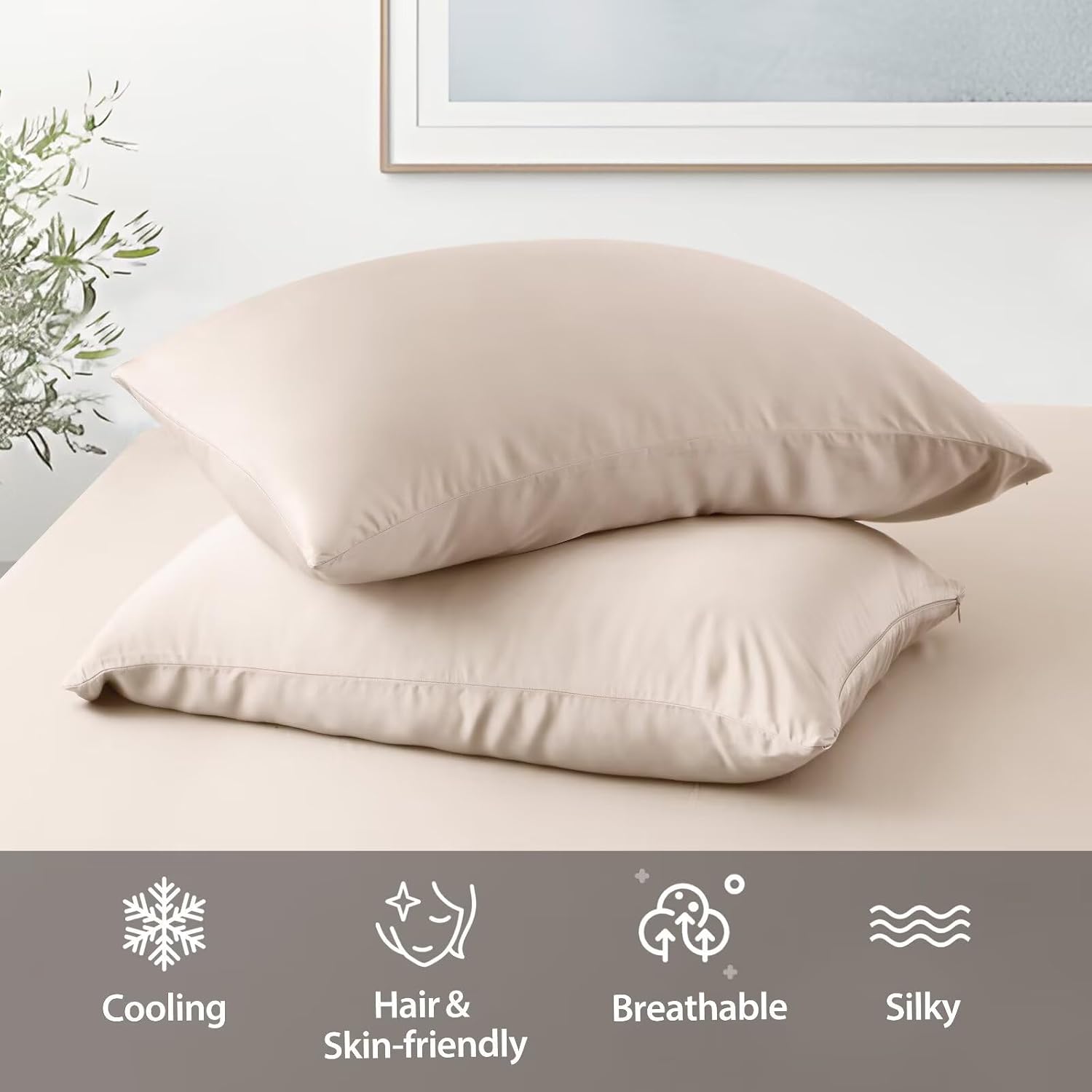 ShunjieHome 4 Pack Cooling Pillow Cases, Viscose Derived from Bamboo Pillow Protectors Queen Size Set of 4, 400 Thread Count Soft Silky Brea…