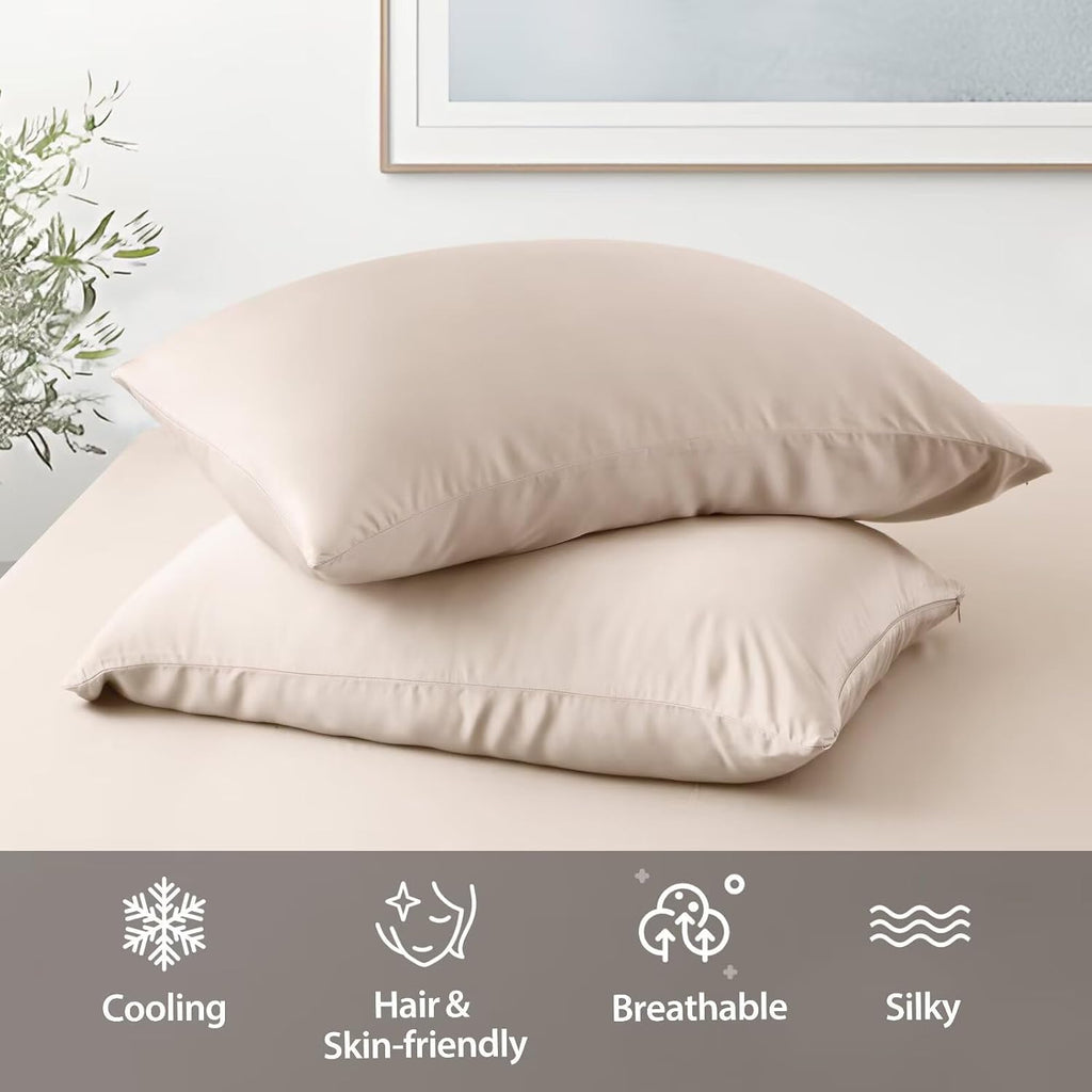 ShunjieHome 4 Pack Cooling Pillow Cases, Viscose Derived from Bamboo Pillow Protectors Standard Size Set of 4, 400 Thread Count Soft Silky B…