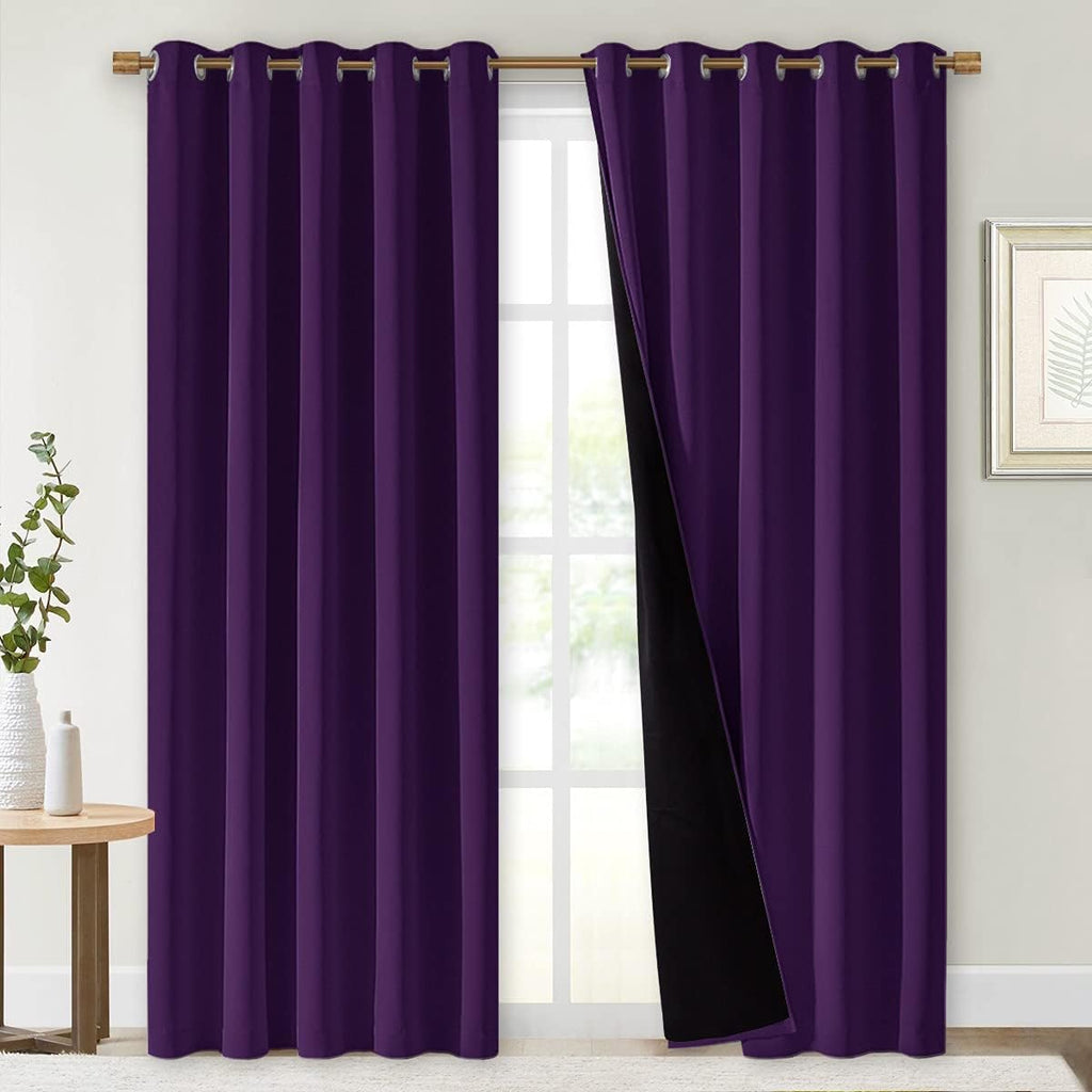 Nicetown Royal Purple Full Shade Curtain Panels, 62 x 84 inch, Pair of Energy Smart & Noise Blocking Out Blackout Drapes for Dining Room Wi…