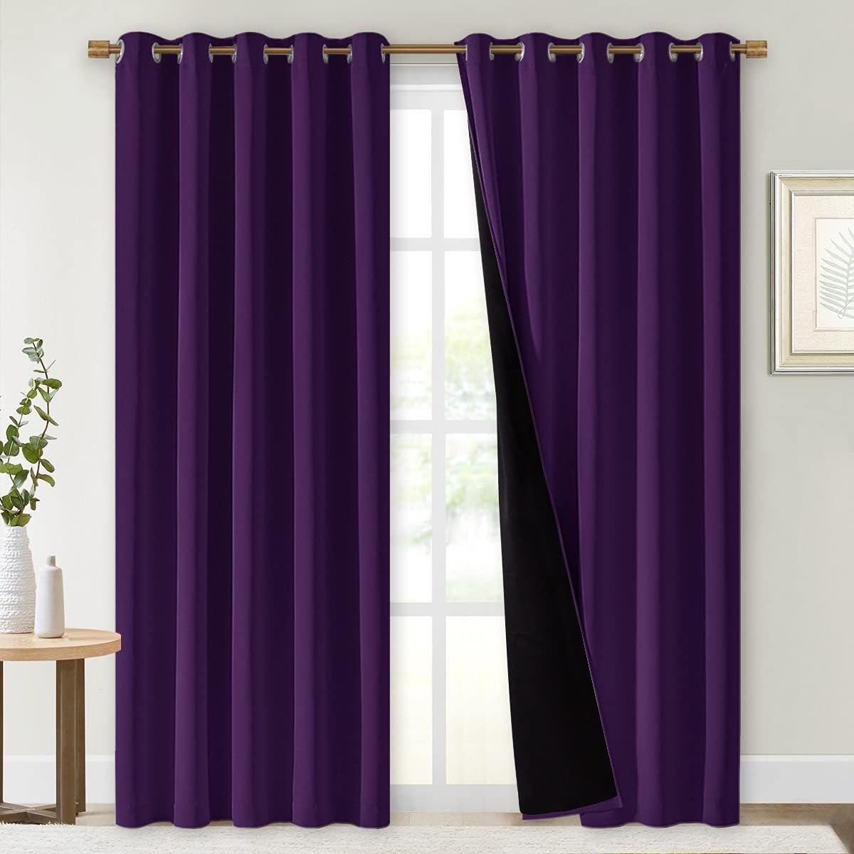 Nicetown Royal Purple Full Shade Curtain Panels, 62 x 84 inch, Pair of Energy Smart & Noise Blocking Out Blackout Drapes for Dining Room Wi…