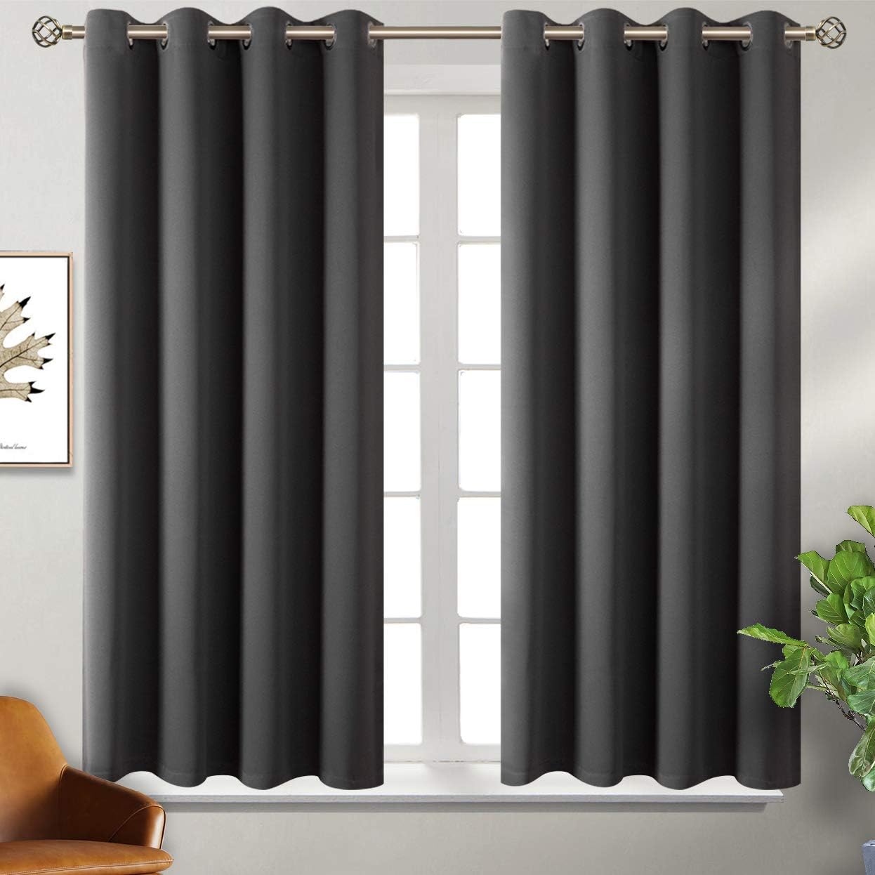 BGment Blackout Curtains 54 Inch Length 2 Panels Set, Dark Grey Room Darkening Curtains Black Out Thermal Grommet Curtains for Bedroom, 2 P…