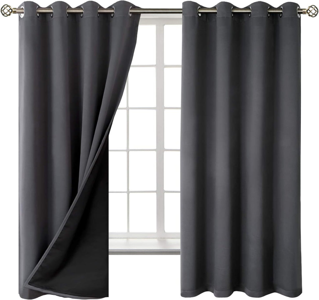 BGment Thermal Insulated 100% Blackout Curtains for Bedroom with Black Liner, Double Layer Full Room Darkening Noise Reducing Grommet Curta…
