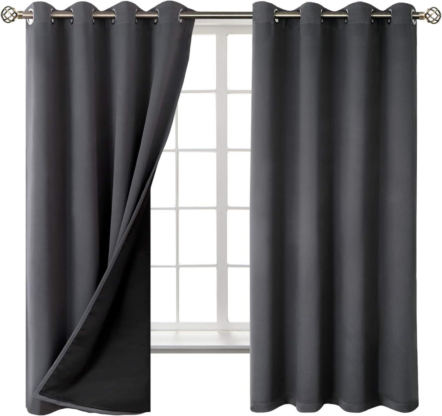 BGment Thermal Insulated 100% Blackout Curtains for Bedroom with Black Liner, Double Layer Full Room Darkening Noise Reducing Grommet Curta…