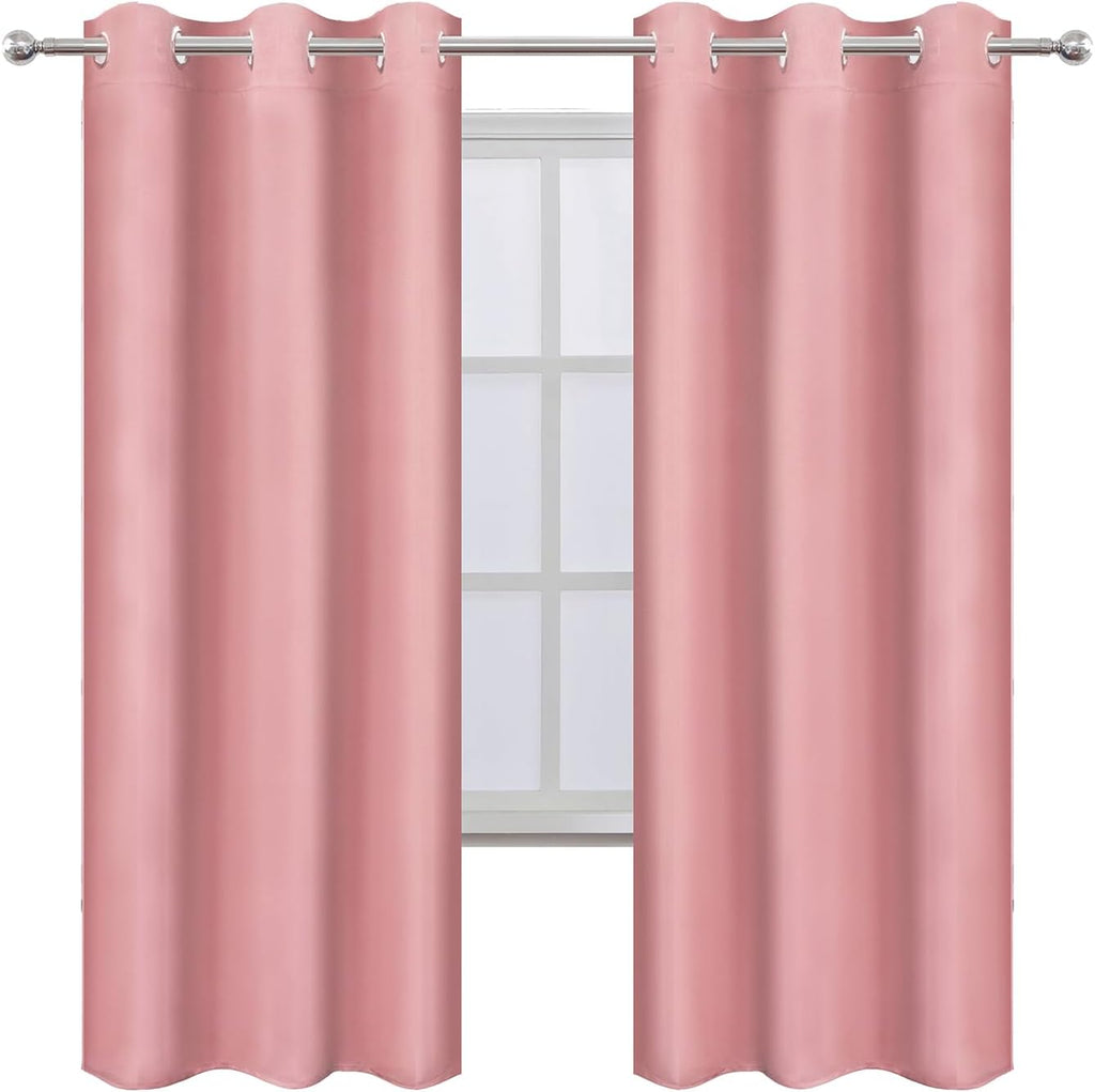 Lemomo Pink Thermal Blackout Curtains/42 x 72 Inch/Set of 2 Panels Room Darkening Curtains for Bedroom 72 Inch Pink