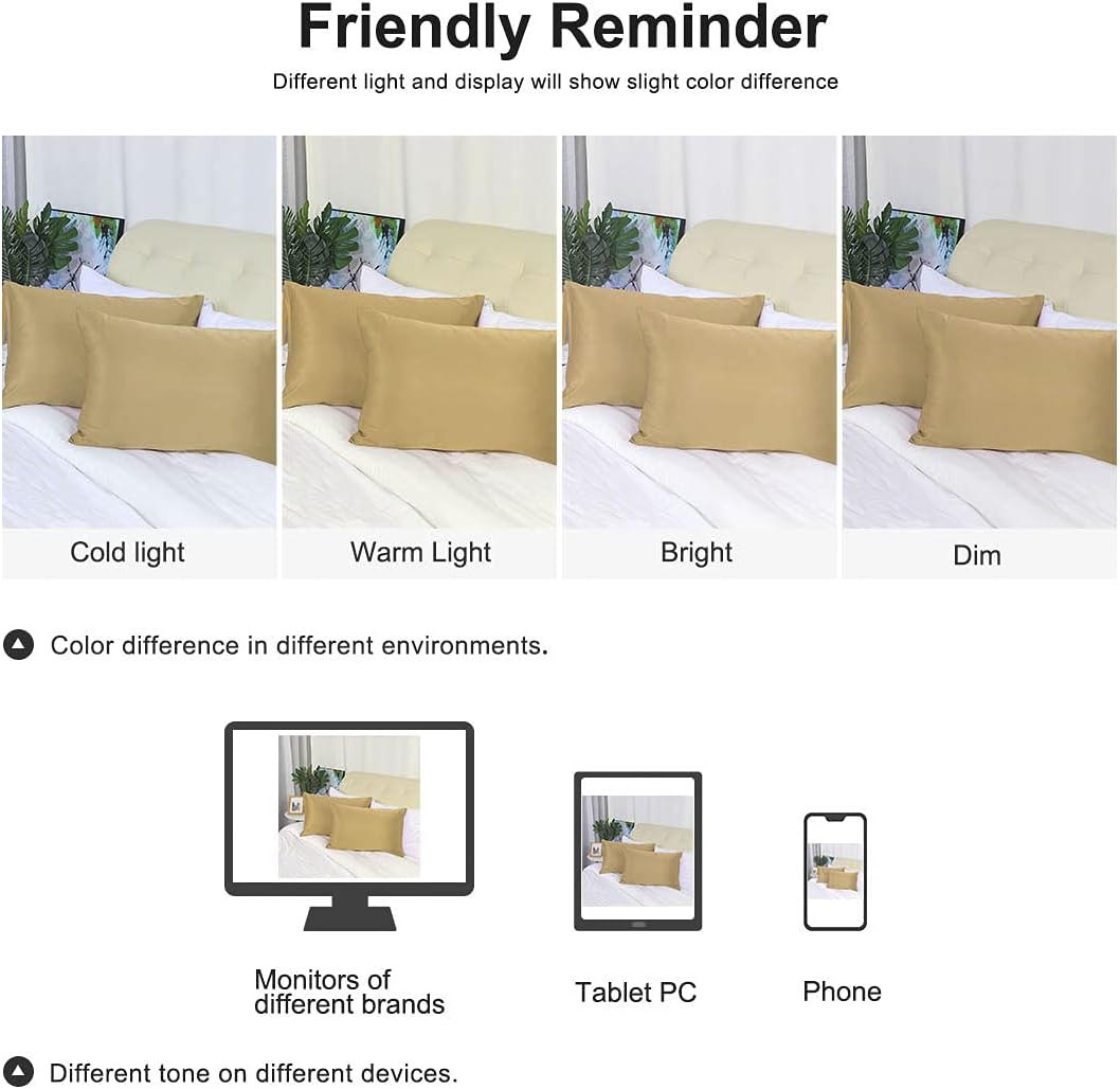 uxcell Queen Satin Pillowcase with Zipper, Super Soft and Luxury, Silky Pillow Cases Covers Set of 2, 21"x31", Gold