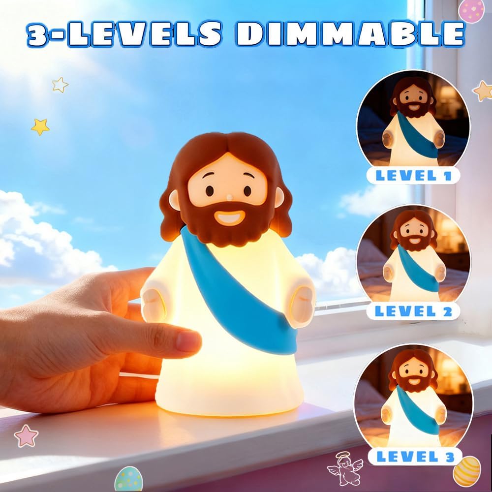 Jesus Night Light Rechargeable Bedside Night Light Dimmable Silicone LED Light Ideal for Religious Gatherings, Gifts for Sunday School…