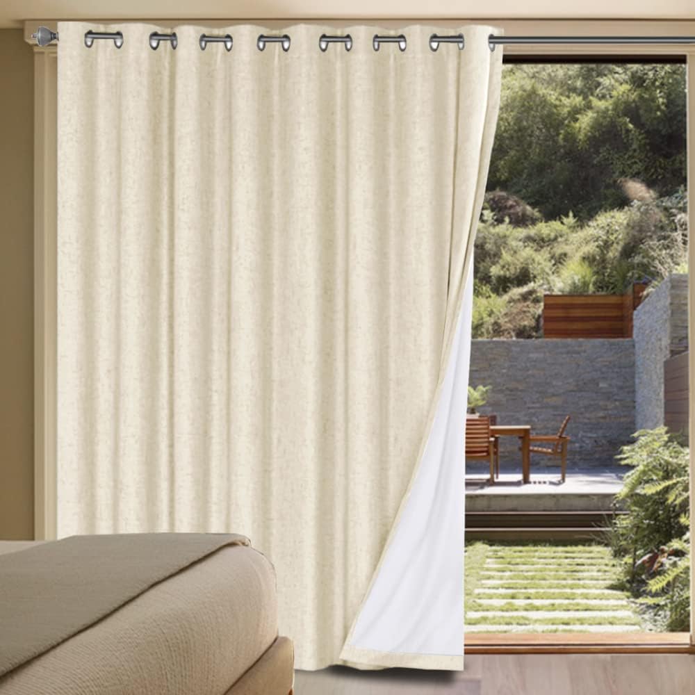 H.VERSAILTEX Linen Blackout Curtains Durable Thick Textured Linen Look 100% Blackout Patio Door Curtain Anti Rust Grommet Extra Wide…