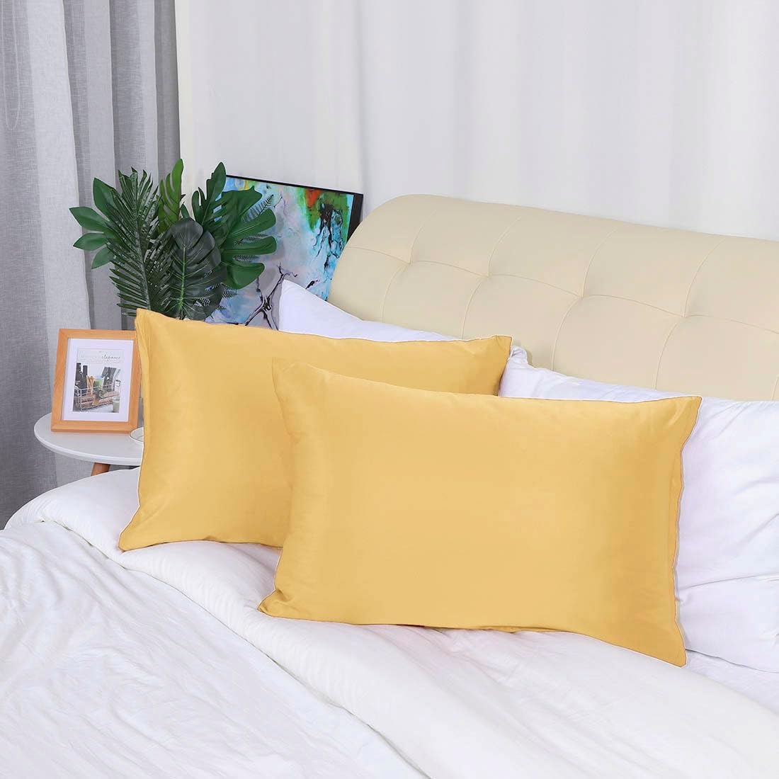 uxcell King Satin Pillowcase with Zipper, Super Soft and Luxury, Silky Pillow Cases Covers Set of 2, 21"x37", Champagne