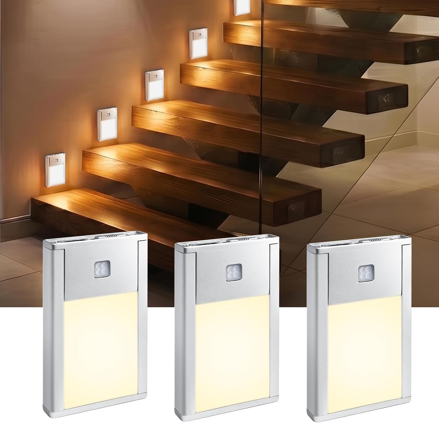 VST Motion Sensor Step Night Light, Rechargeable Battery Powered Stair Lights with Magnetic Suck Installation for Indoor Bedroom Hallway…