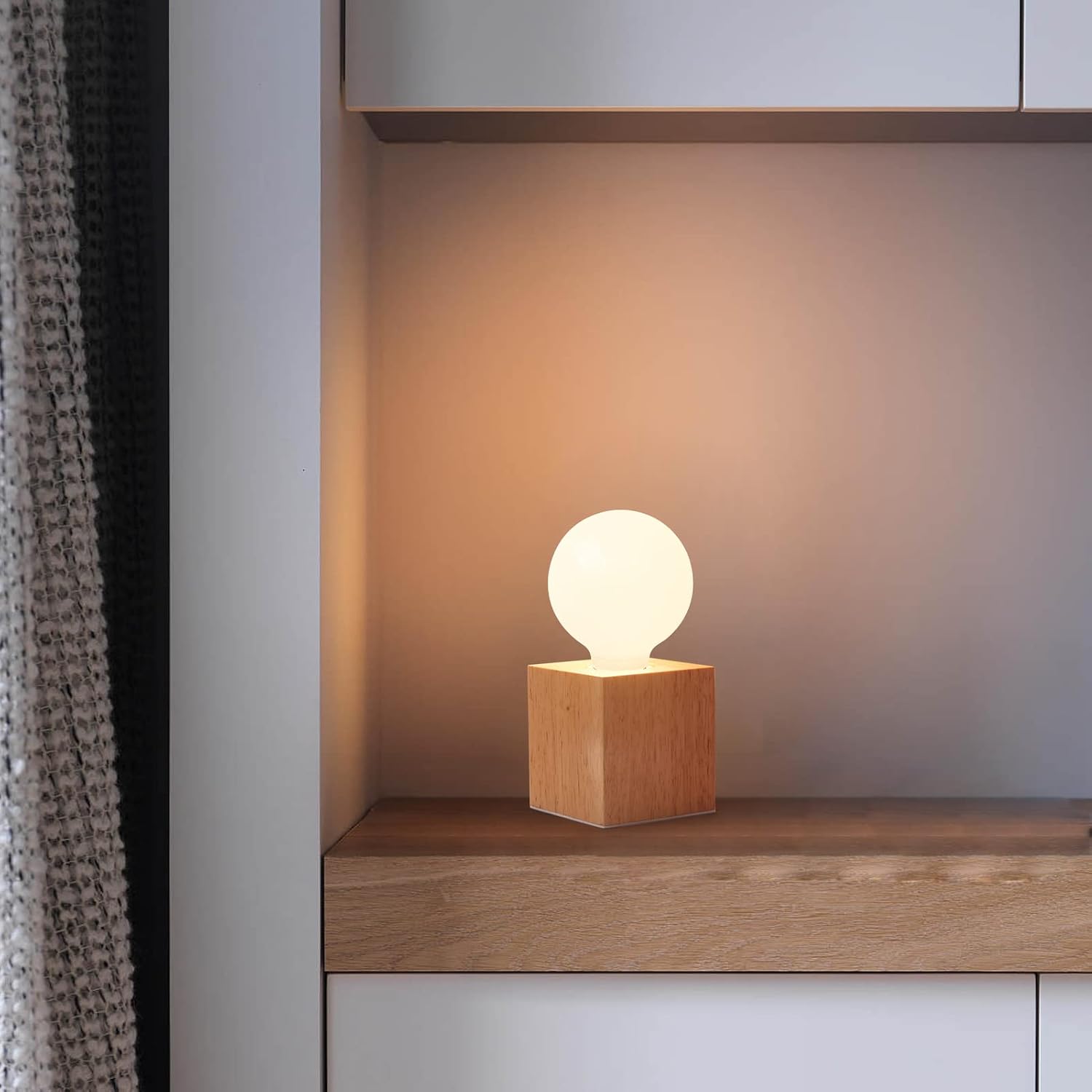 Vintage Table Lamp, Small Bedside Lamp with Square Wooden Base Desk Lamp, E26 60W Night Light Perfect for Bedroom Living Room Home Art…