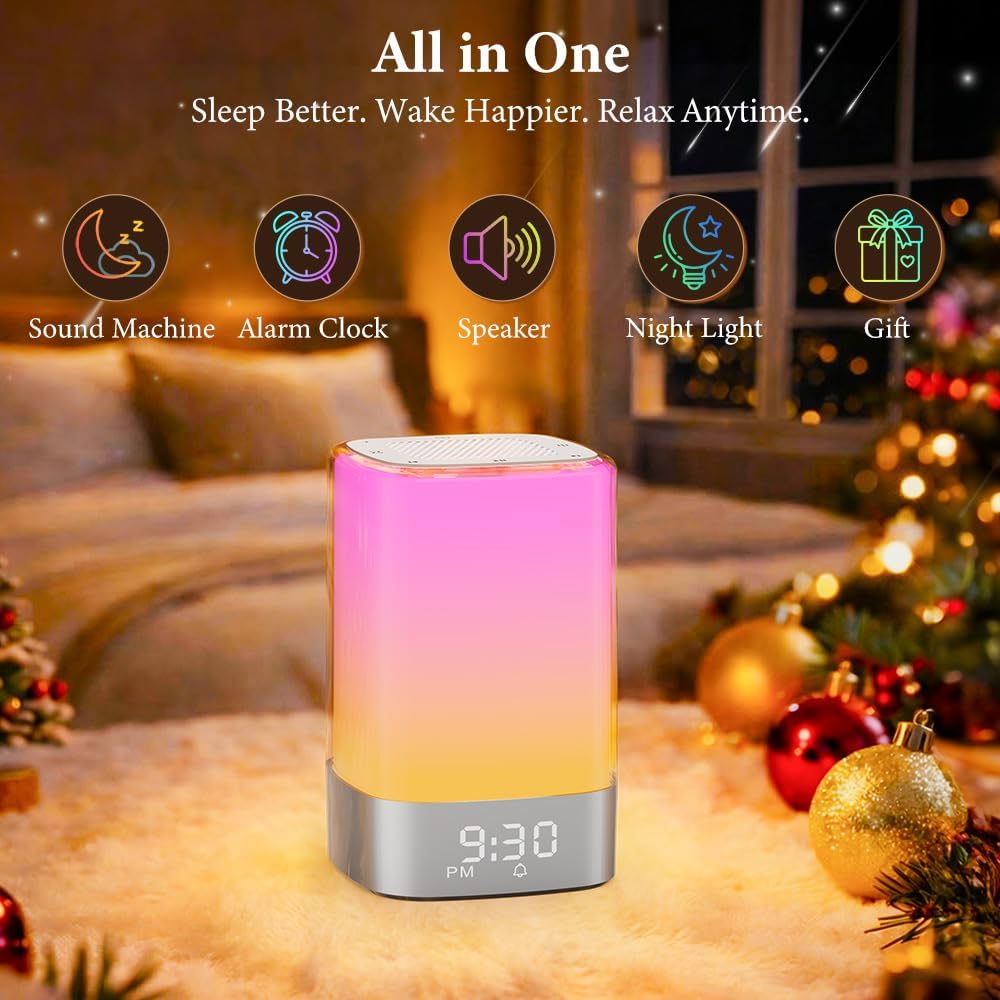 Sound Machine with 32 Soothing Sounds, Alarm Clock, White Noise Machine, Night Light, Bluetooth Speaker, App Control, Timer, Alarm Clock…