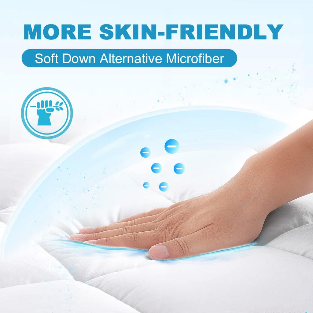 Full Mattress Pad Cover Pillow Top with Stretches to 18” Deep Pocket Fits Up to 8”-21” Cooling White Bed Topper (Down Alternative, Full…
