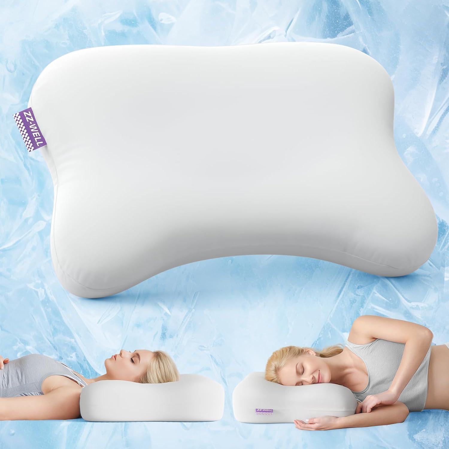 Zz-Well Side Sleeper Pillow - Patented Cervical Neck Pillow for Sleeping with Cooling Cover - High Loft Heavy Density Memory Foam Pillows f…