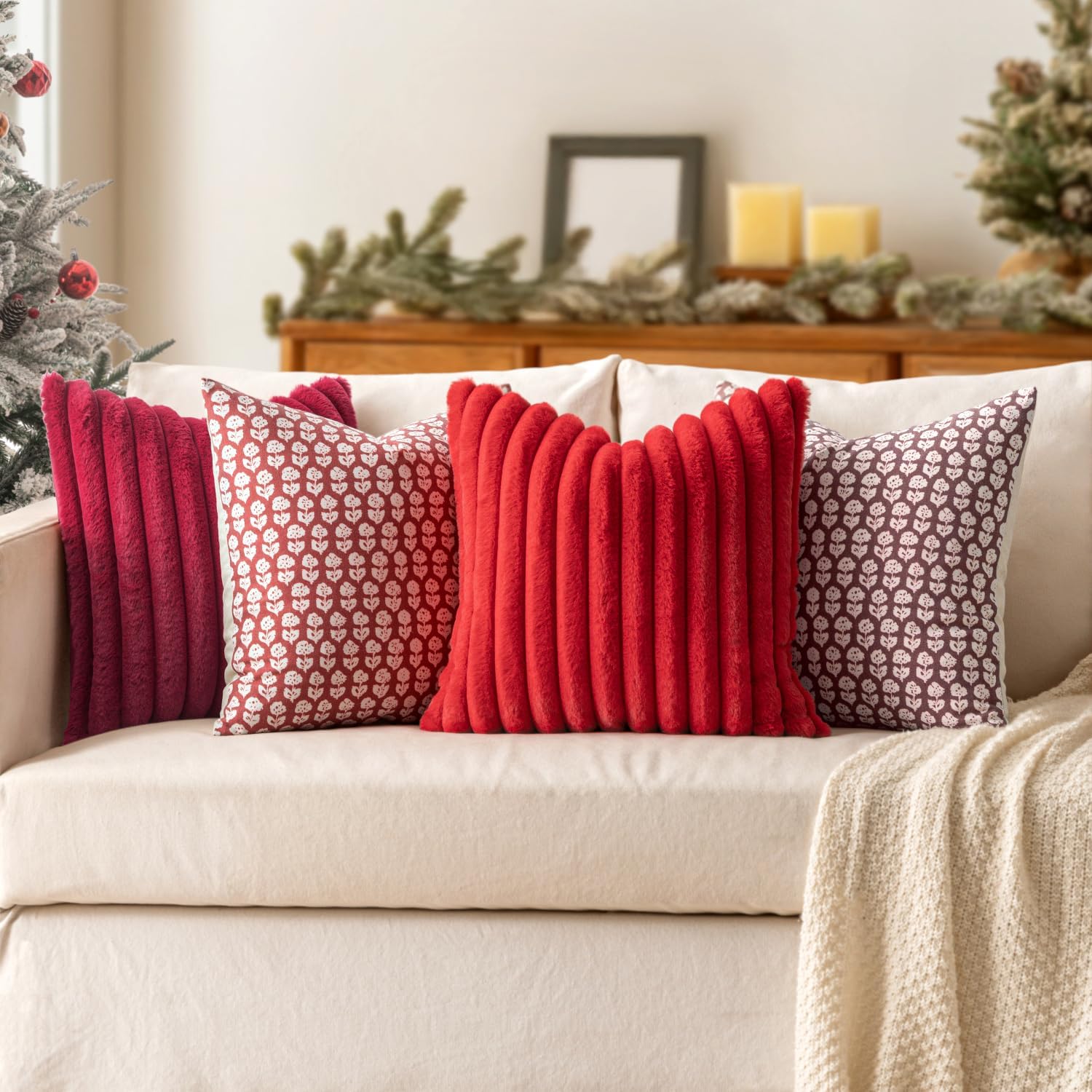Miulee Faux Fur Decorative Throw Pillow Covers 12x20 Inch Set of 2, Modern Spring Home Decor Soft Plush Couch Pillows Cozy Fluffy Cushion C…