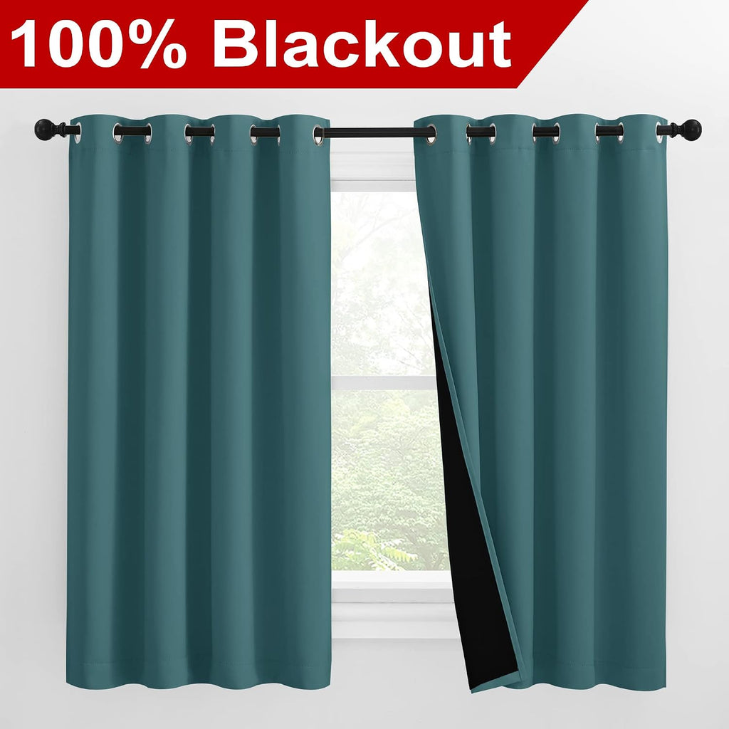 Nicetown 100% Blackout Curtains with Black Liners, Thermal Insulated 2-Layer Lined Drapes, Room Warming Small Window Draperies for Dining R…