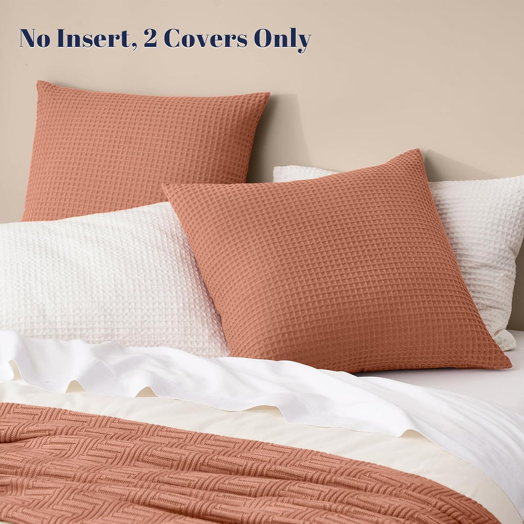 Phf Ultra Soft Waffle Weave Euro Shams Pillow Covers, No Filling, 2 Pack 26" x 26" Bed Cushion Covers, Breathable & Skin-Friendly Bed Pillo…