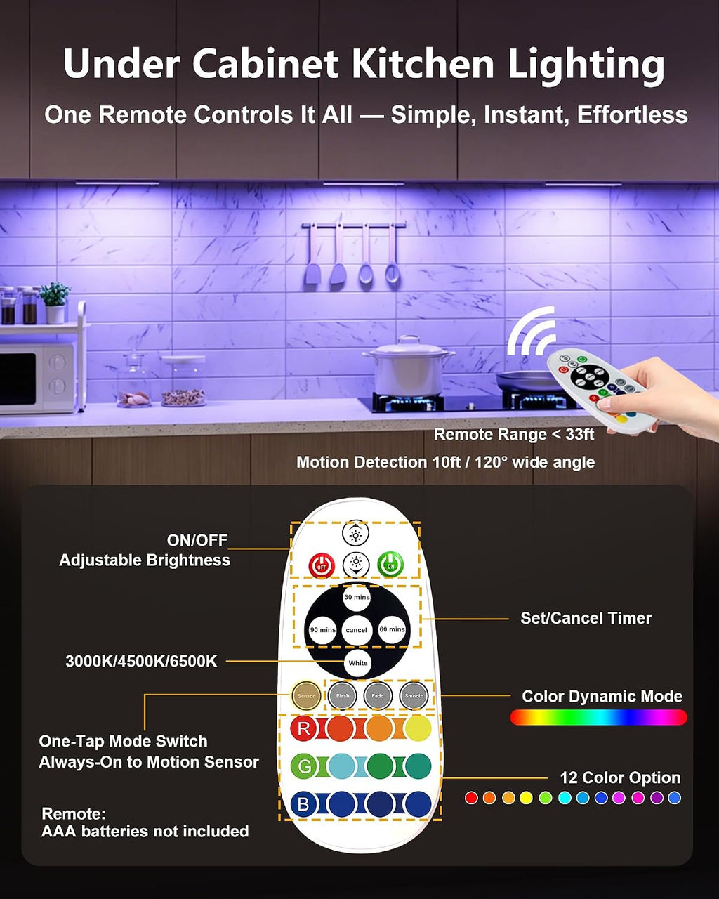 SZOKLED 58-LED Under Cabinet Lighting Wireless, RGB Motion Sensor Night Lights, Magnetic Under Cabinet Lights for Kitchen, Shelf, Stair…