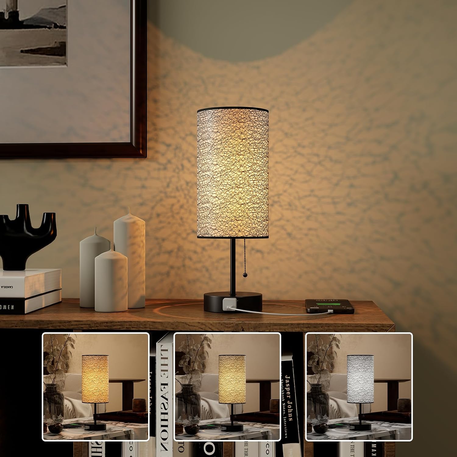 YIDPU Table Lamp for Bedroom, Nightstand Lamp for Bedside with AC Outlets, Adjustable 3color LED Light Desk Lamp for Home Decor, Included…