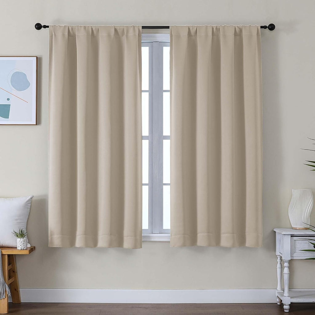 Simplebrand Ava Biscotti Beige Short Blackout Curtains for Bedroom 54 Inches Long 2 Panels Set, Solid Thermal Insulated, Energy Saving Wind…