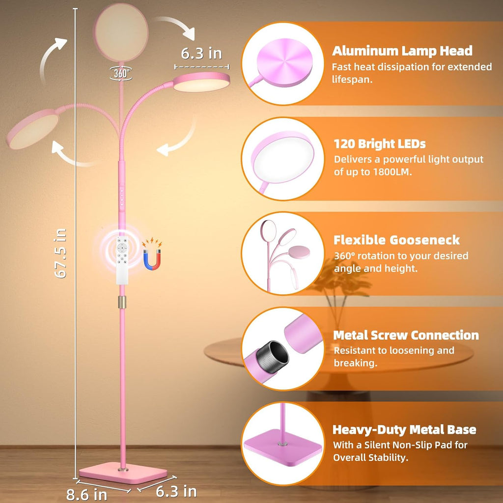 Pacovy Floor Lamp, Adjustable Height Floor Lamps for Living Room Bedroom, 120 LED Super Bright Standing Lamp Remote Control Dimmable Goosen…