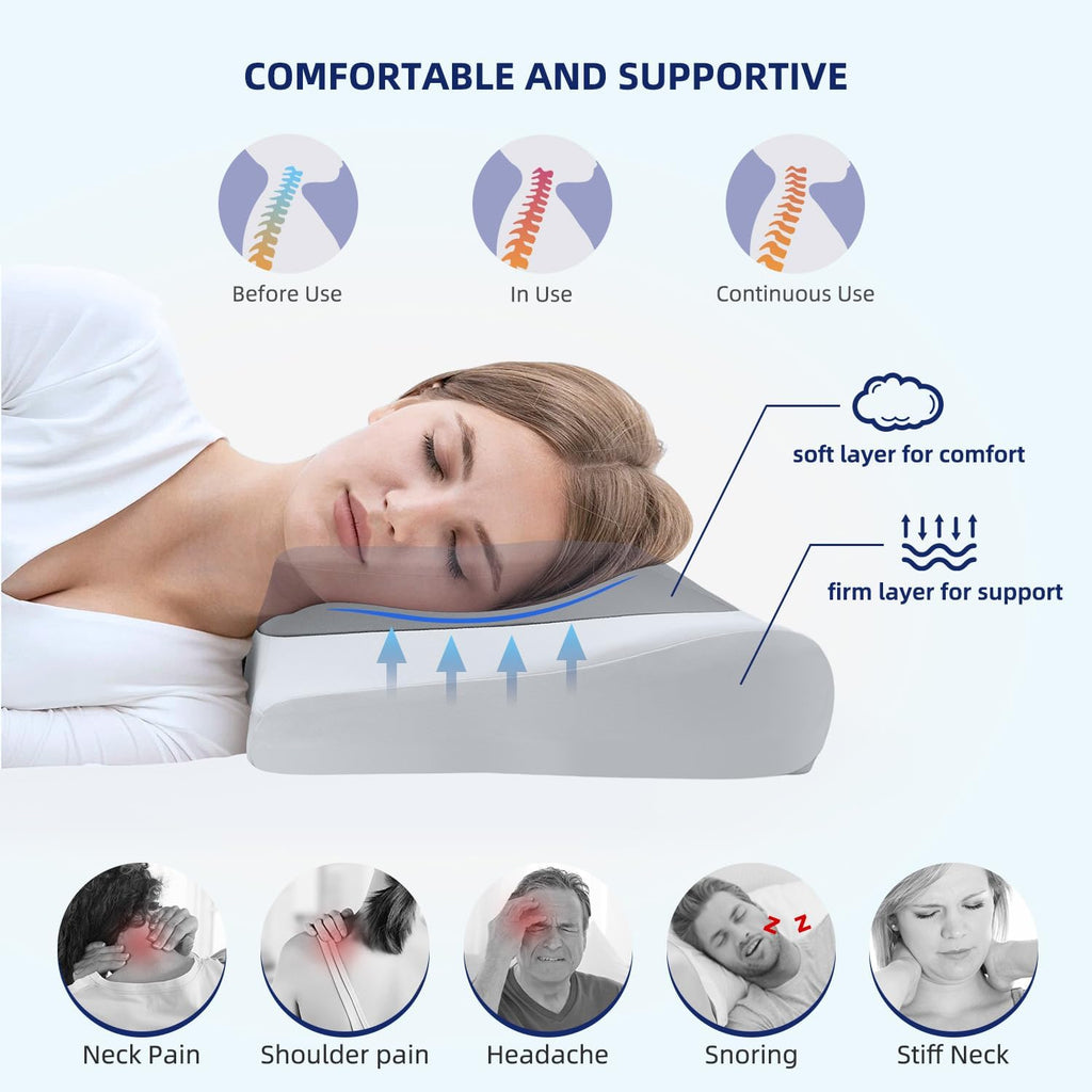 Ablegrid Dual-Layer Memory Foam Cervical Neck Support Pillow, Contour Cooling Gel Pillow for Neck Shoulder, Ergonomic Orthopedic Adjustable…
