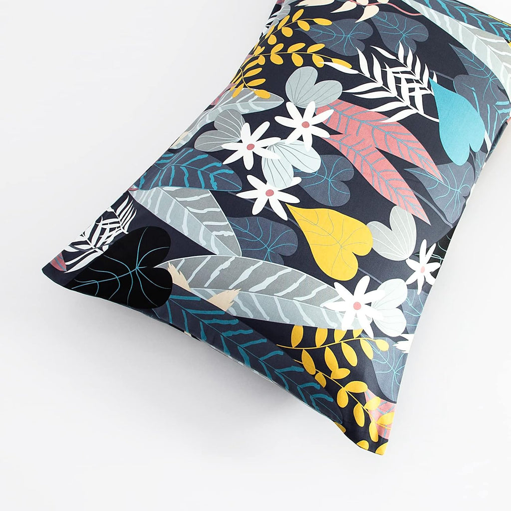 YuHeGuoJi Black Botanical Pillow Cases Set of 2 King 100% Cotton Colorful Leaves Pillow Covers Decorative Cute White Floral Pillow…