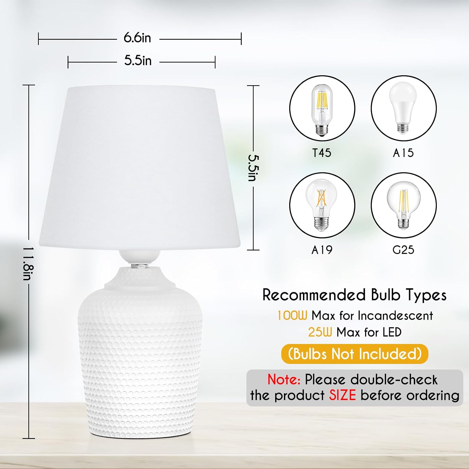 Sucolite Small 11.8" Table Lamps Set of 2, Bedside Nightstand Lamps for Bedroom Kid’s Room, Cute Desk Lamps with Studded Texture Base for…