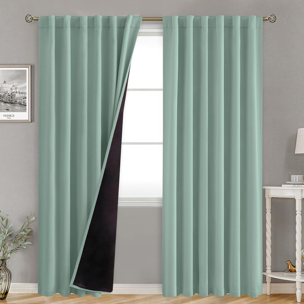 BGment Blackout Curtains with Thermal Insulation Liner Curtains 90 Inches Long, Rod Pocket and Back Tab Double Layer Room Darkening…