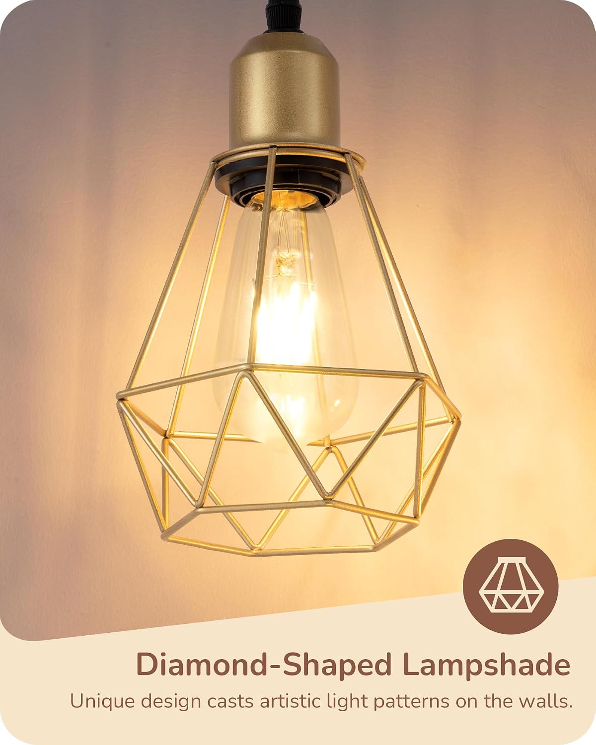 Edishine 70'' Dimmable Industrial Floor Lamp, Farmhouse Standing Lamps Diamond-Shaped Lampshade, 3 LED Edison Bulbs Included, Modern Rustic…