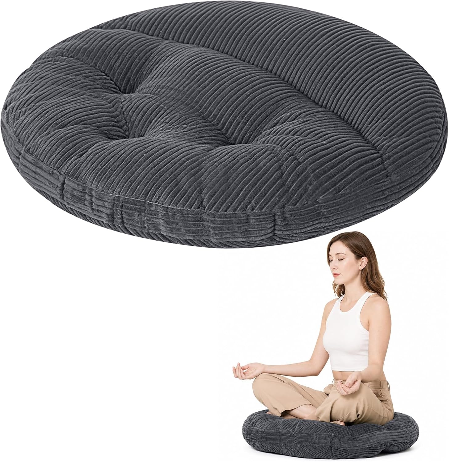 Meditation Cushion, Extra Large Floor Pillow Cushion for Adults, Round Tufted Japanese Meditation Pillow for Tatami Living Room, Yoga…