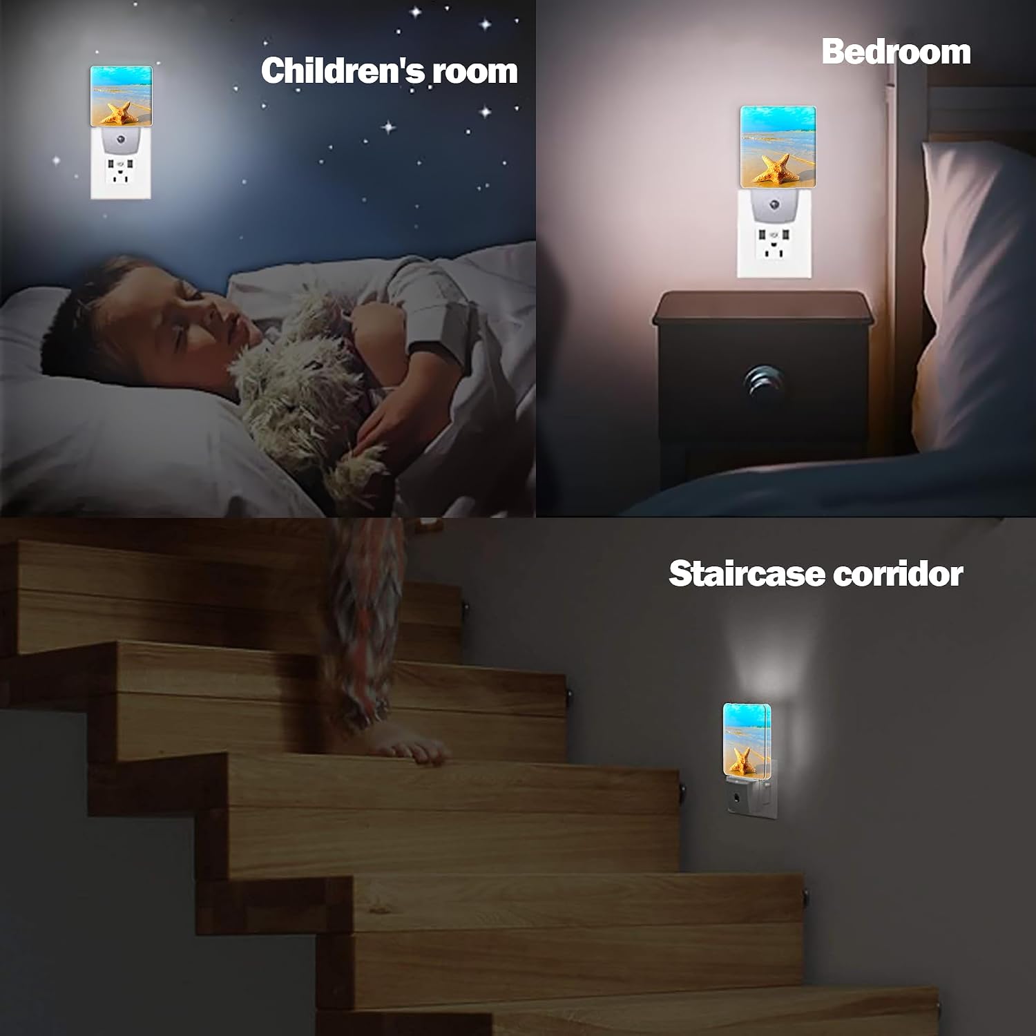 Yellow Starfish on Beach Night Light, Dusk to Dawn Smart Sensor Nightlight for Bedroom Bathroom Kitchen Hallway Stairs Hallway, Plug-in…