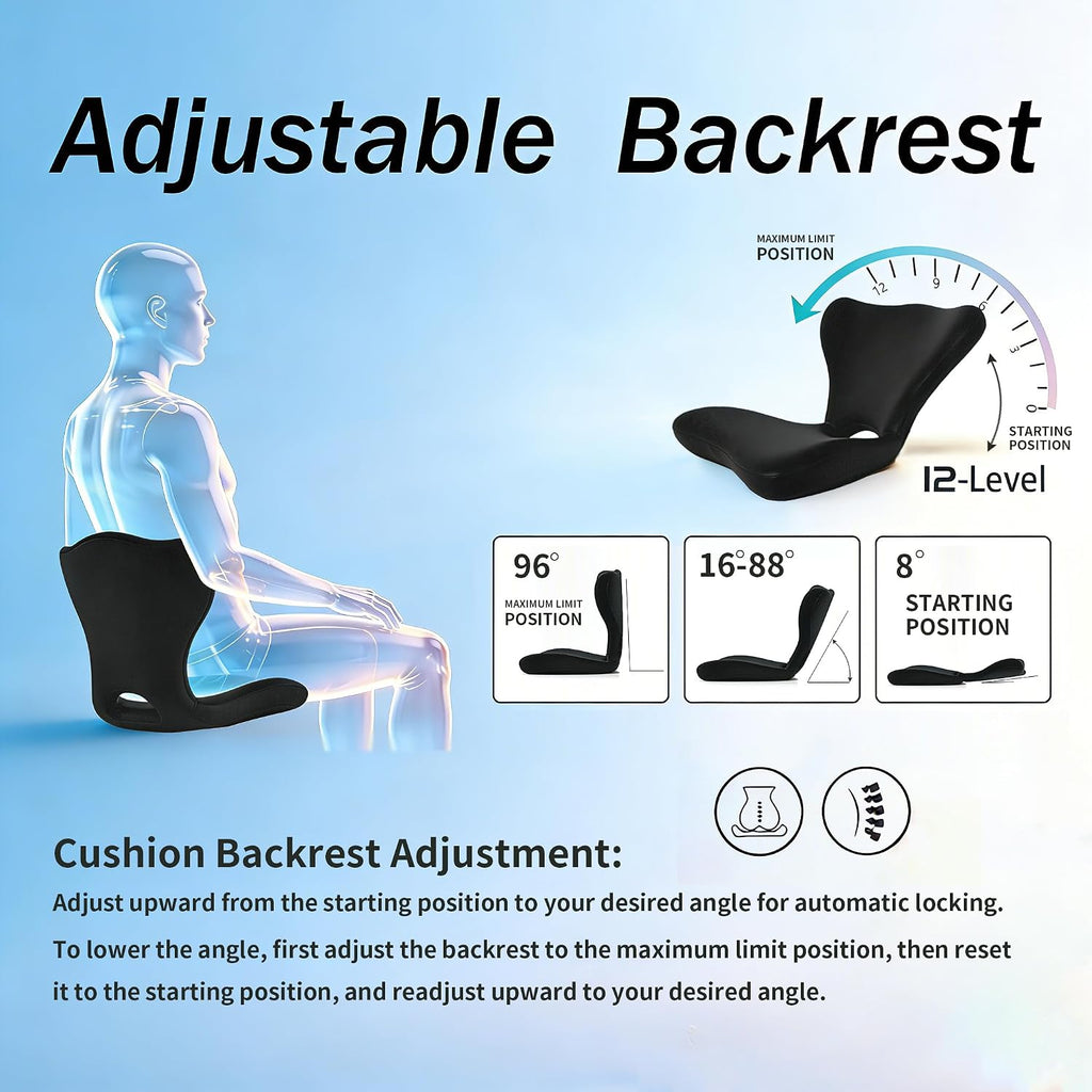 Yoobebest Adjustable Backrest Memory Foam Lumbar Support Pillow, Back Support Cushion for Office Chair, Home, Meditation on Floor, Lower Back…
