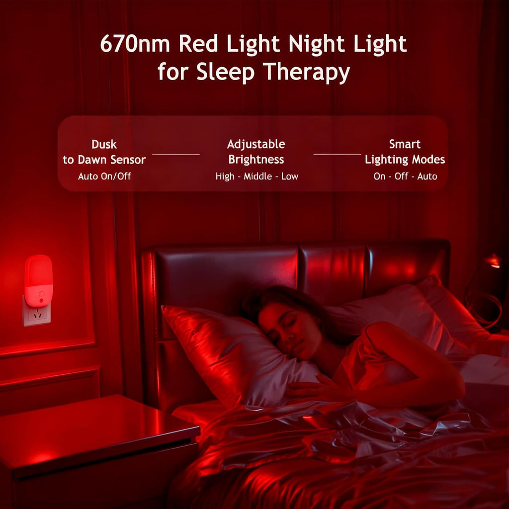 Jopcpie 670nm Red Light Night Light for Sleep relaxation, 2 Pack Auto On/Off Dimmable Night Light with Dusk to Dawn Sensor, LED Night…