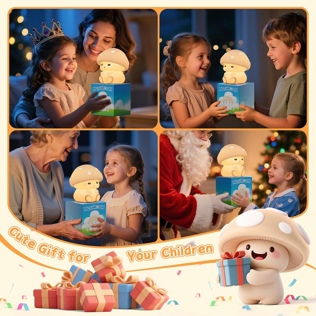 Mushroom Night Light for Kids - Portable LED Nursery Lamp with Tap Control, 7 Color Changing, Dimmable Bedside Light for Baby Room…
