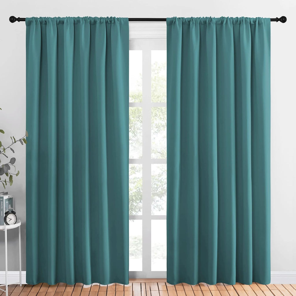 NICETOWN Living Room Curtains, Window Curtain Panels, Thermal Insulated Solid Rod Pocket Blackout Draperies/Drapes (Sea Teal, One Pair…