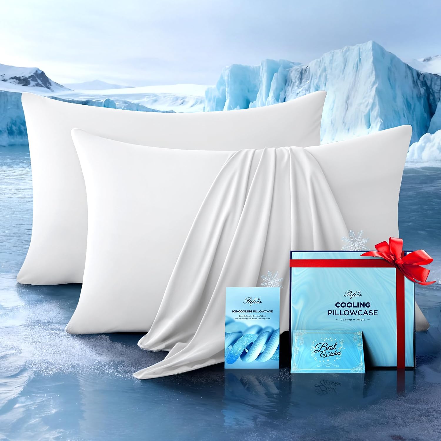 Rifens Ultra-Chill Cooling Pillowcase Set of 2 for Hot Sleepers, Softer Than Silk Pillow Cases for Protecting Hair & Skin, Breathable Bed P…