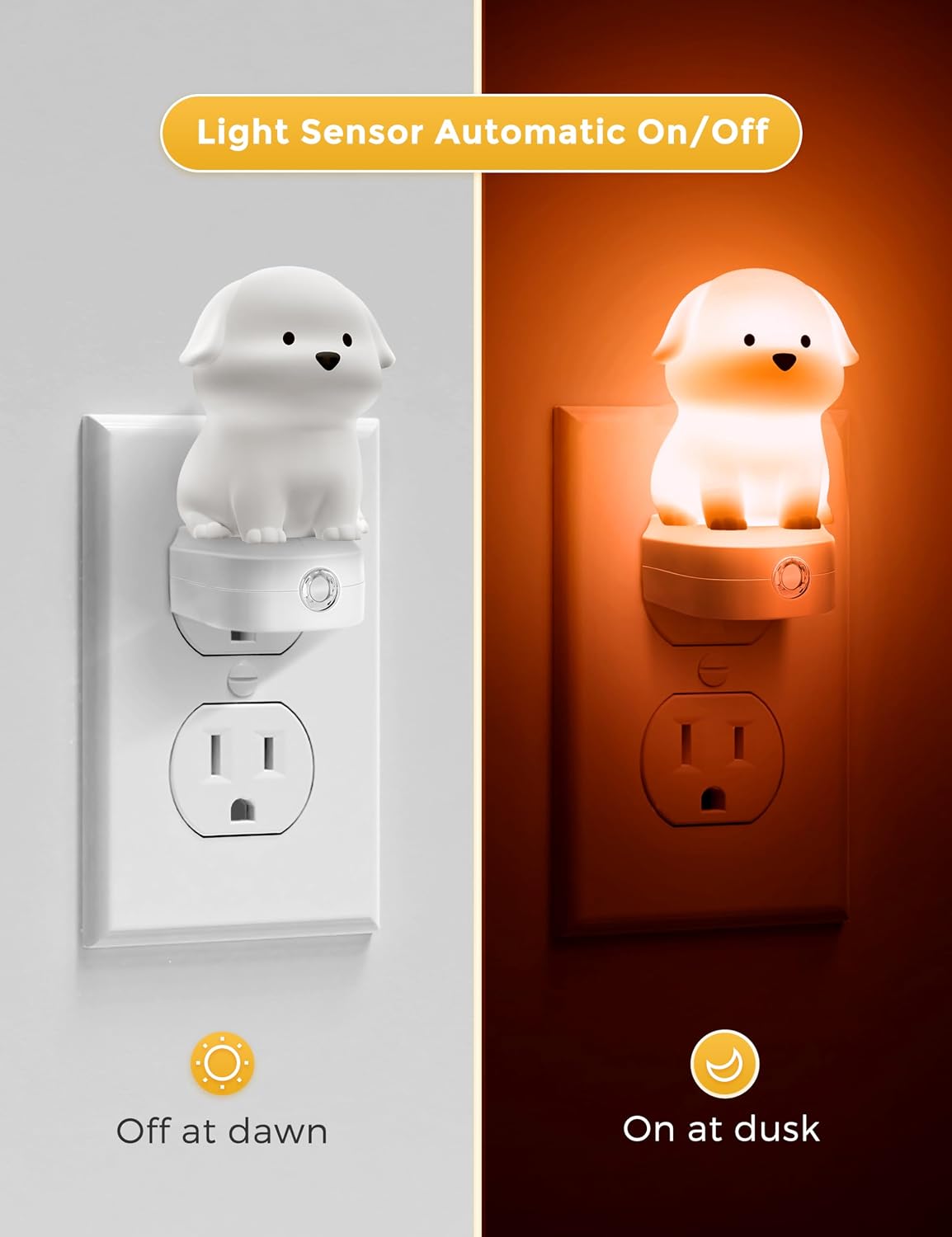 L LOHAS LED Plug in Night Light for Kids 2 Pack, 3D Cute Puppy Night Lights with Dusk to Dawn Sensor, RGB+Soft White 3000K Dog Night…