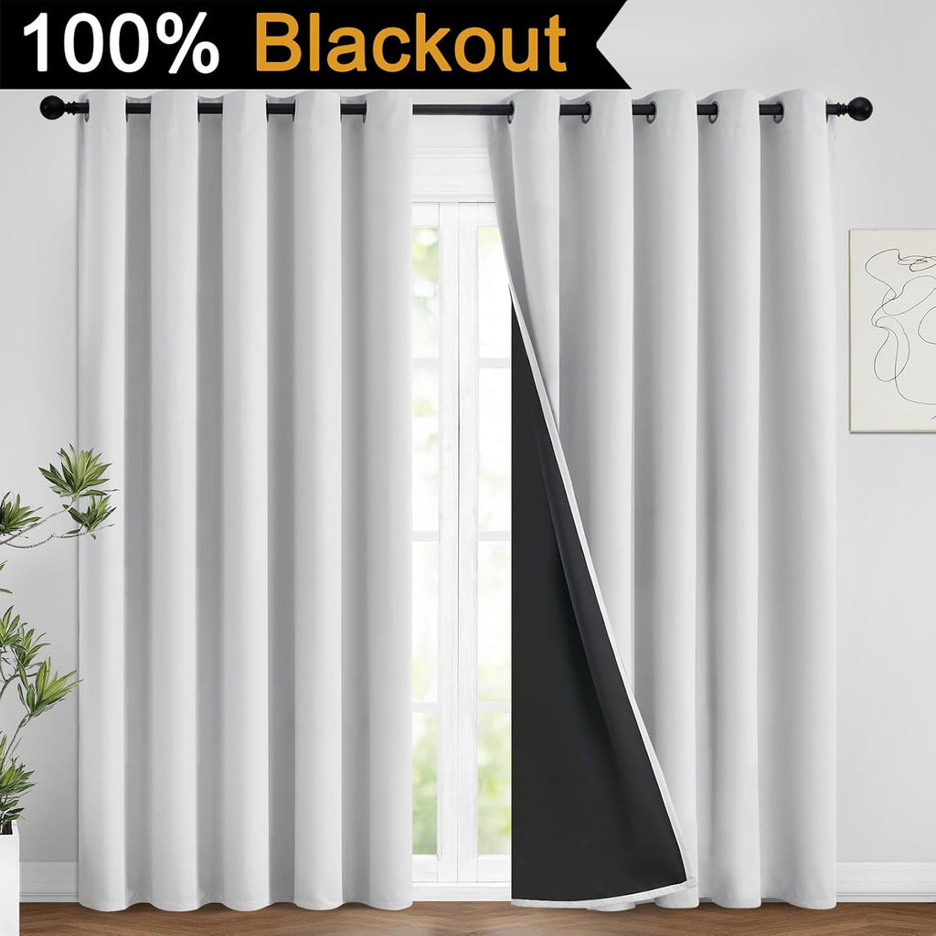 Yakamok 100% Blackout Curtains 84 Inches Long, 2 Thick Layers Heat and Full Light Blocking Soft Thermal Insulated Drapes for Bedroom(62" Wi…