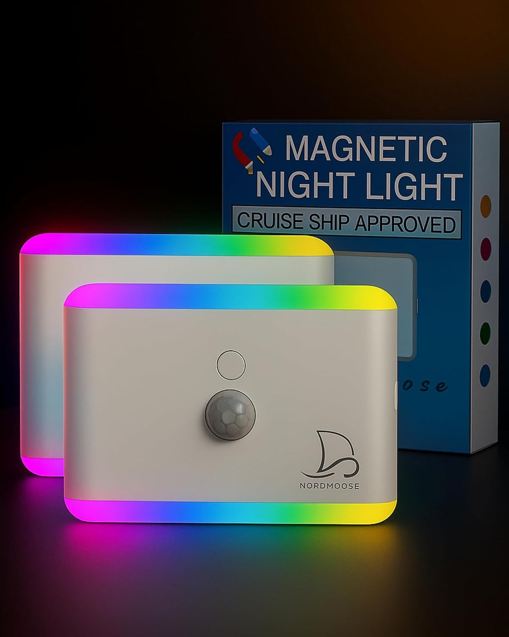 Nordmoose 2-Pack Magnetic Night Light for Cruise Ship Cabin Walls - Fun Color Changing, Dimmable Travel NightLight for Kids Room - Motion…