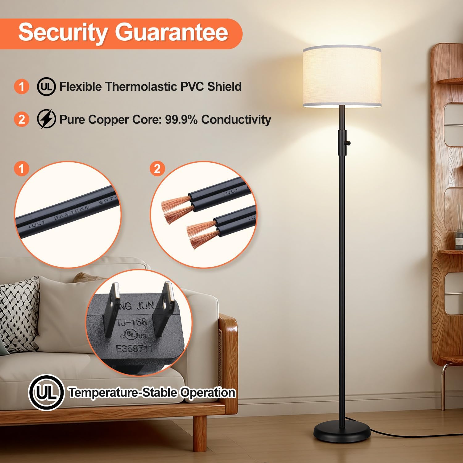 Upgraded】 Dimmable Floor Lamp, Modern Floor Lamps Simple Design with White Shade for Living Room, Tall Standing Lamp for Bedroom Office…