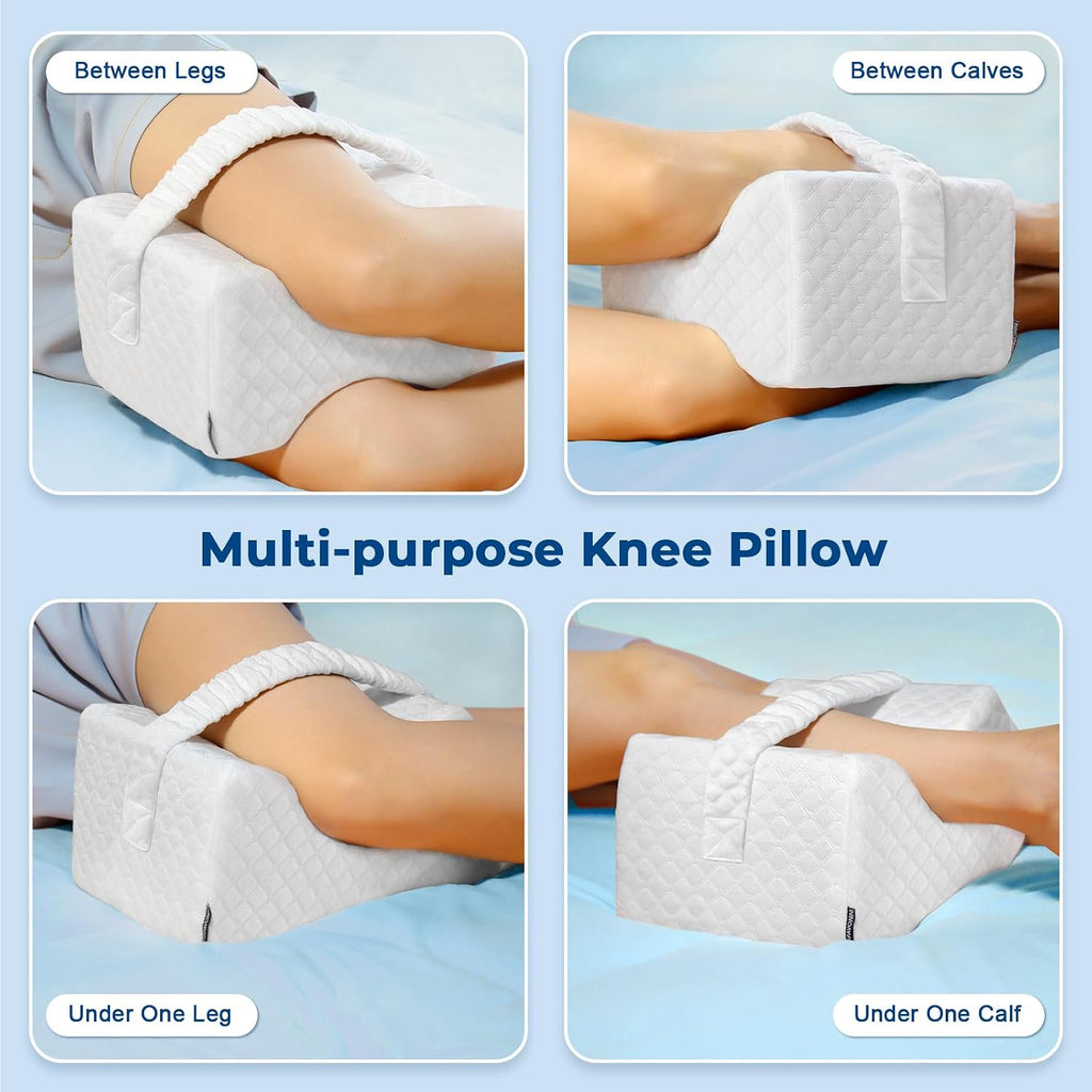 KingPavonini Cooling Knee Pillow for Side Sleepers, Gel Memory Foam Leg Pillows for Side Sleeping with Ice Silk Cover and Strap, Knee Pillo…