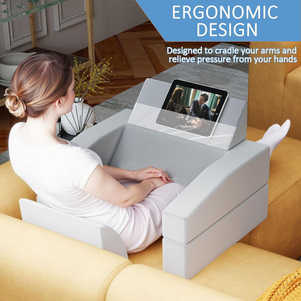 Reading Pillow for Gaming Large Lap Desk for Laptop with Back Arm Rest & Cup Holder for Adult Adjustable Gaming Pillow Memory Foam Bed…
