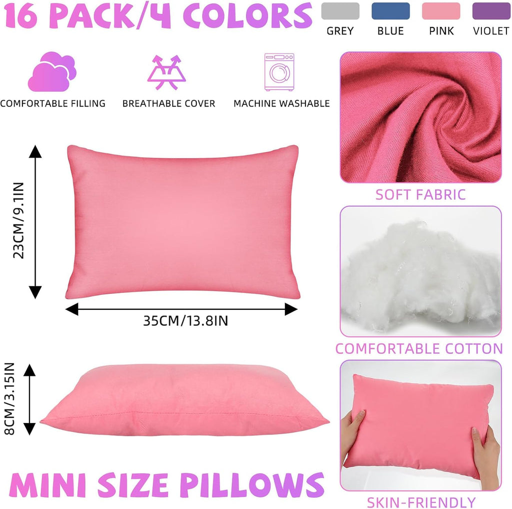 Kigley 16 Pcs Mini Pillow 14" x 9" Small Pillows for Sleeping Daycare Travel Nap Time Neck Lumbar(Dark Colors) 16 Pcs 9 inches cotton
