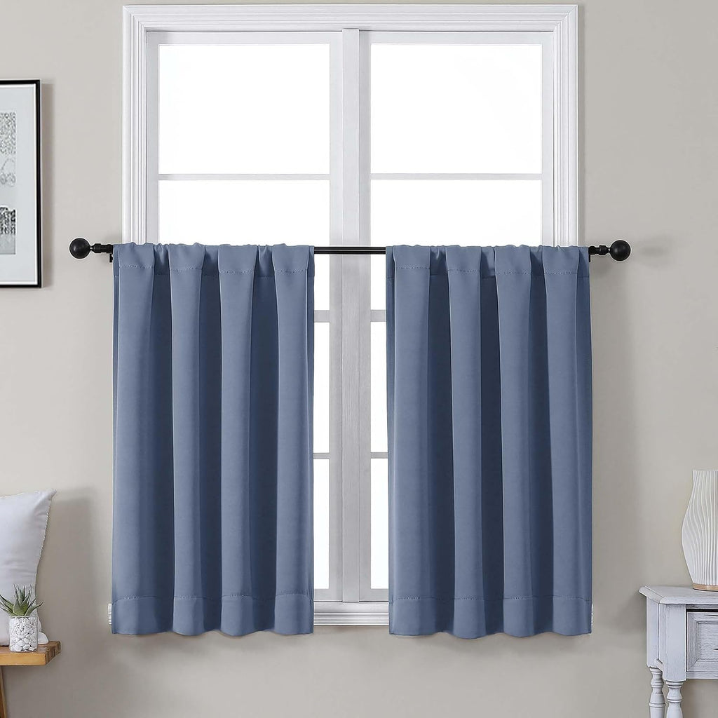 Gwine Denim Blue Short Curtains 36 Inches Long, Small Half Window Curtains Thermal Insulated Room Darkening Blackout Curtain for Bathroom…