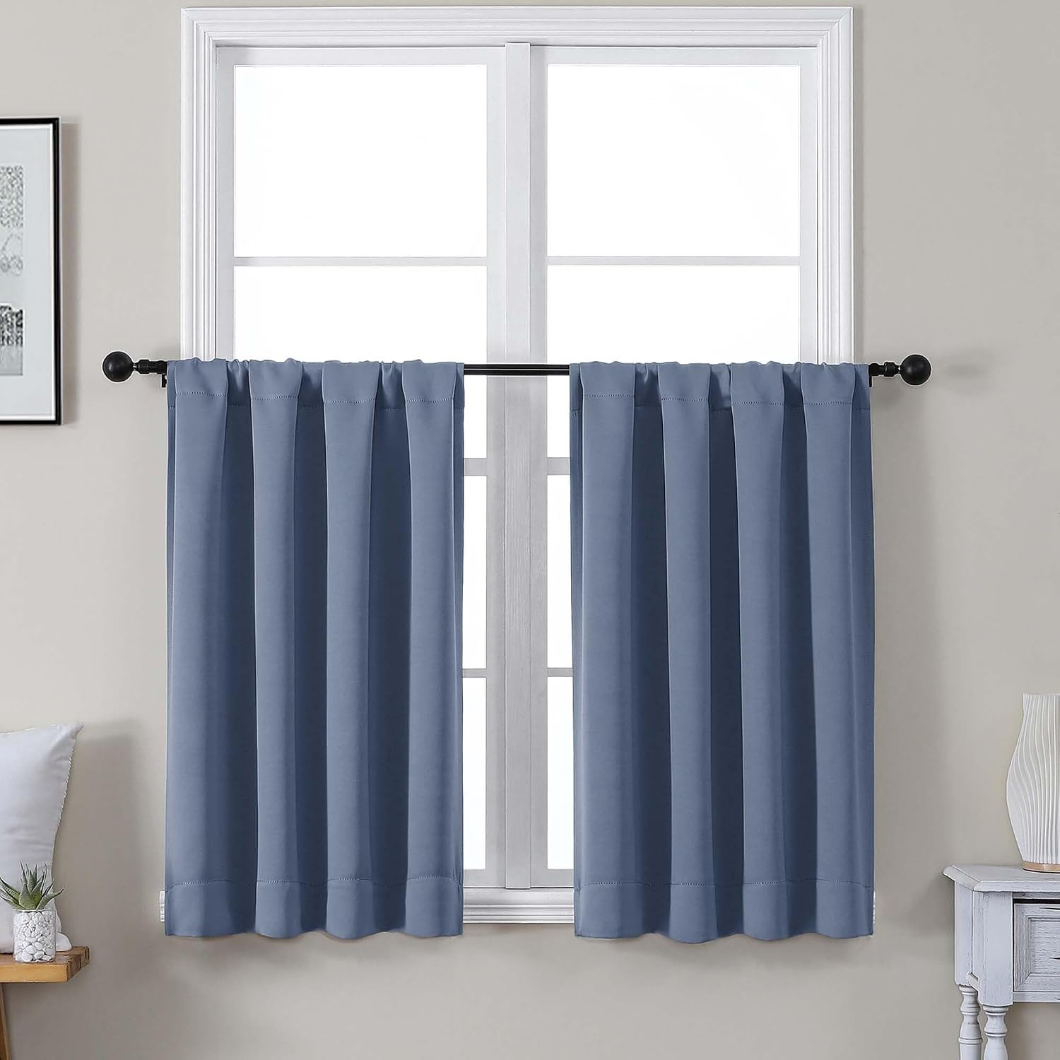 Gwine Denim Blue Short Curtains 36 Inches Long, Small Half Window Curtains Thermal Insulated Room Darkening Blackout Curtain for Bathroom…