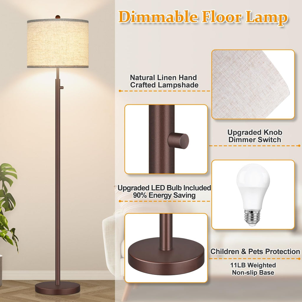 Nintiue 【Upgraded】 Dimmable Floor Lamp for Living Room, 11W LED Bulb Included, Modern Standing Lamp, Tall Pole Light with Linen Shade for…