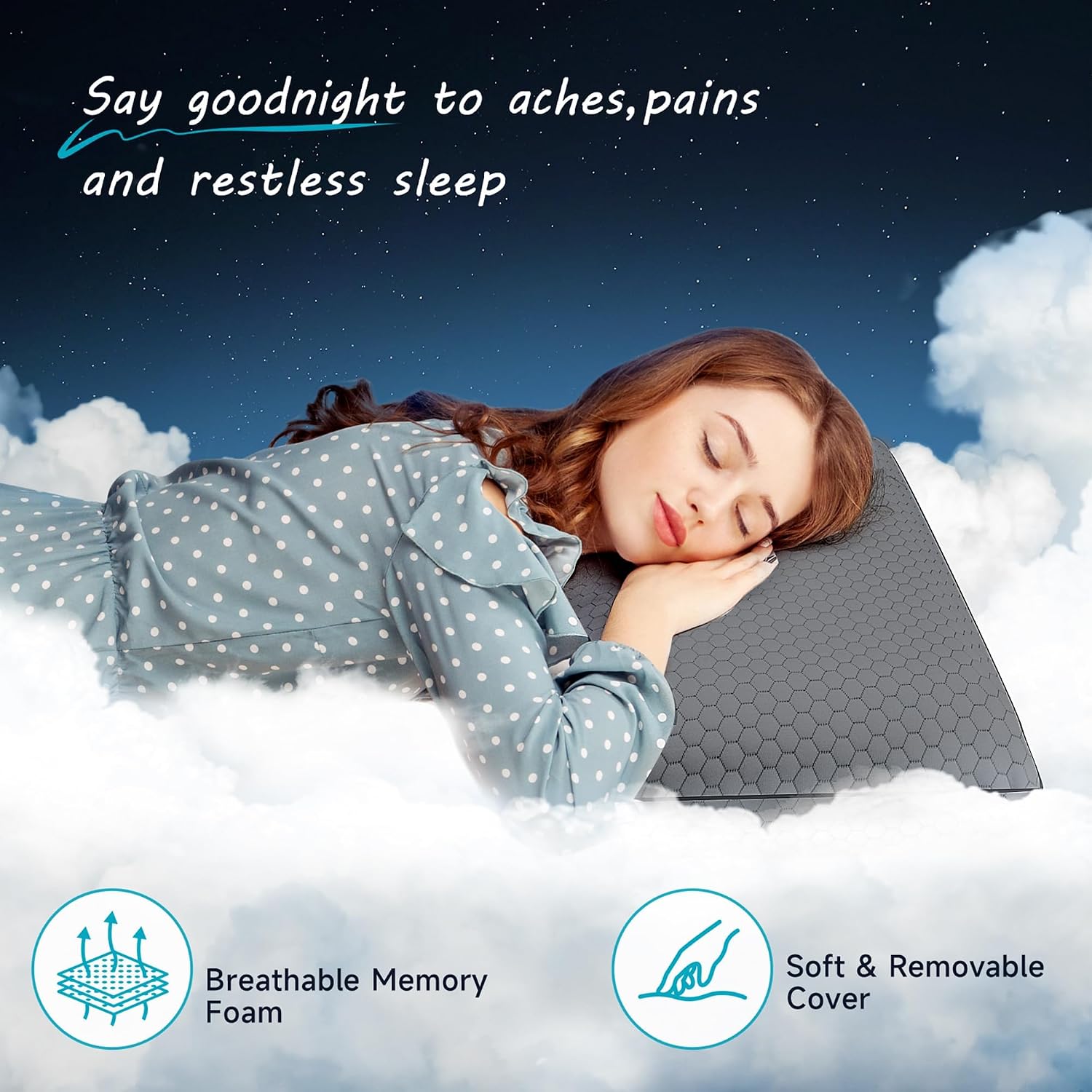 CushyOasis Memory Foam Pillows for Side, Back and Stomach Sleepers, Set of 2, Bed Pillow with Washable Cover and Breathable Mesh, Bed Pillo…