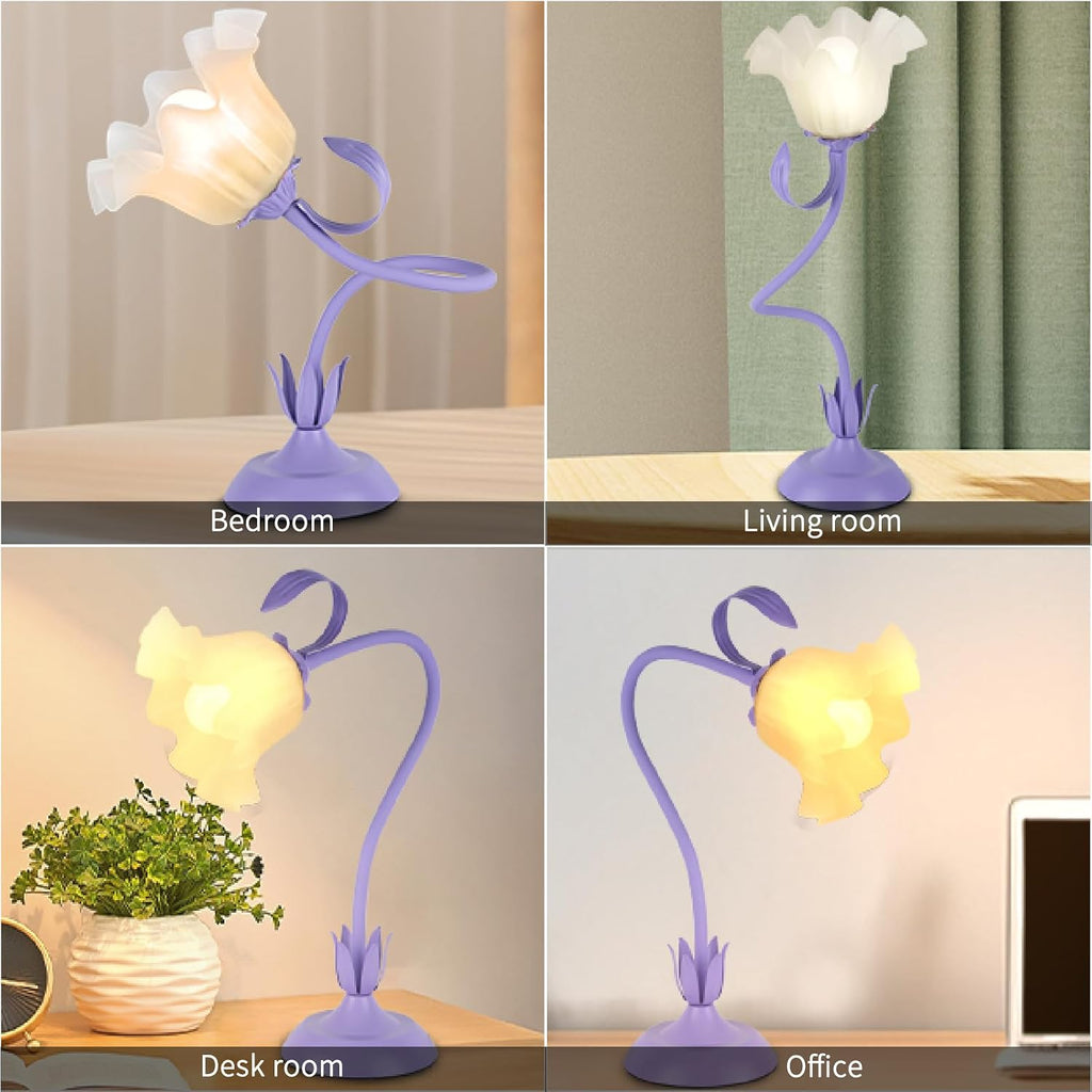 Cute Flower Desk Lamp, 3 Color Temperature Table Lamp with LED Bulb, Vintage Bedside Lamps, Reading Lamps with Soft Light for Bedroom…