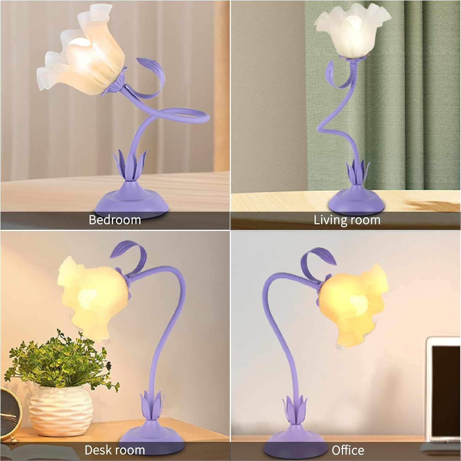 Cute Flower Desk Lamp, 3 Color Temperature Table Lamp with LED Bulb, Vintage Bedside Lamps, Reading Lamps with Soft Light for Bedroom…