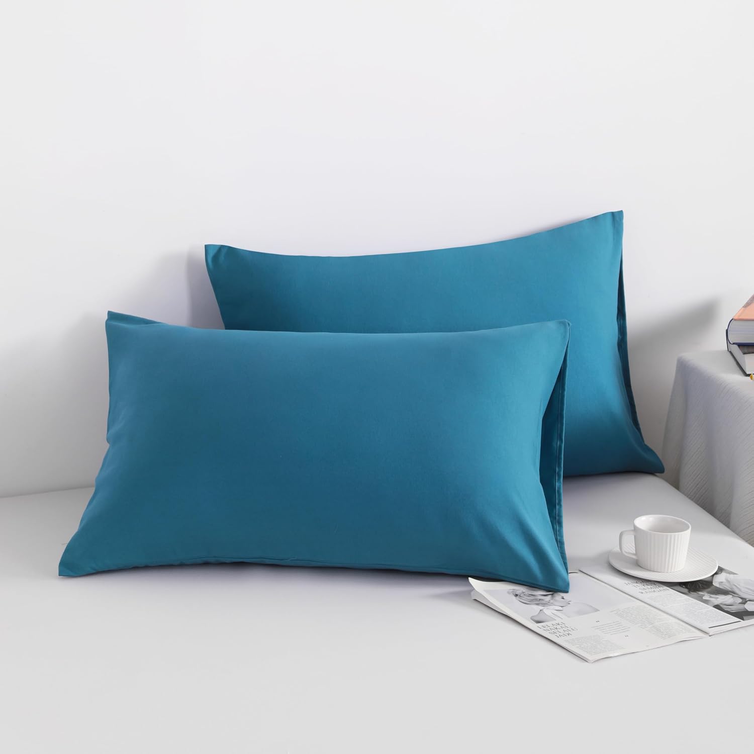 Ntbay Standard Pillowcase Set - 2 Pack Brushed Microfiber 20x26 Pillowcases - Soft, Wrinkle-Free, Fade-Resistant, Stain-Resistant, Teal Blu…